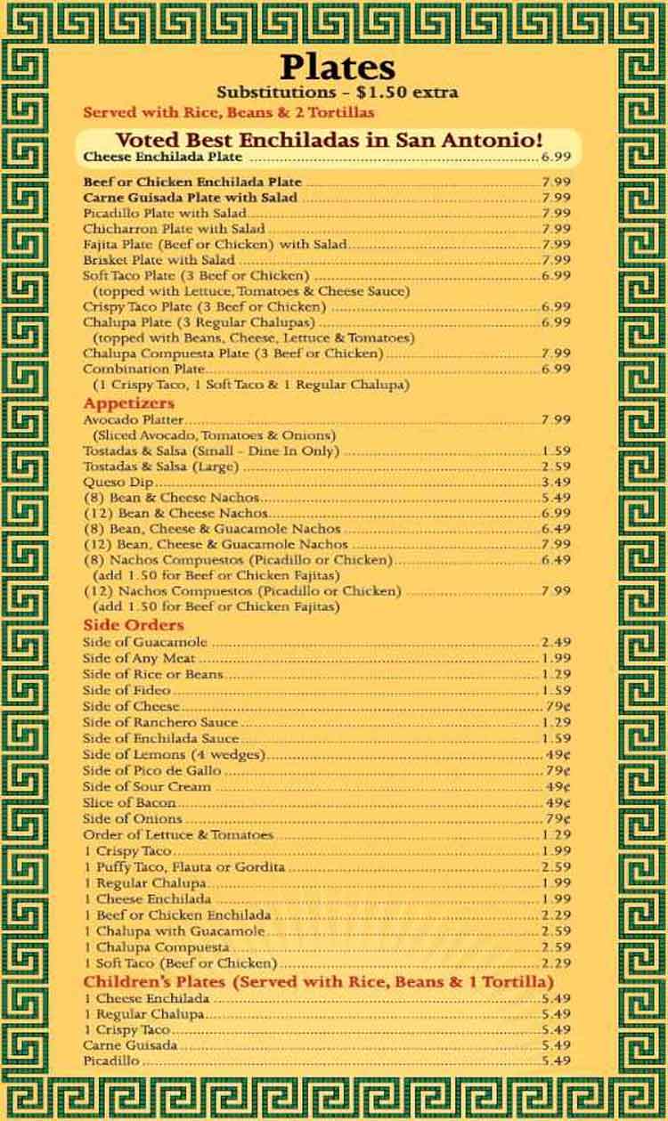 Blanco Cafe Restaurant Menu San Antonio