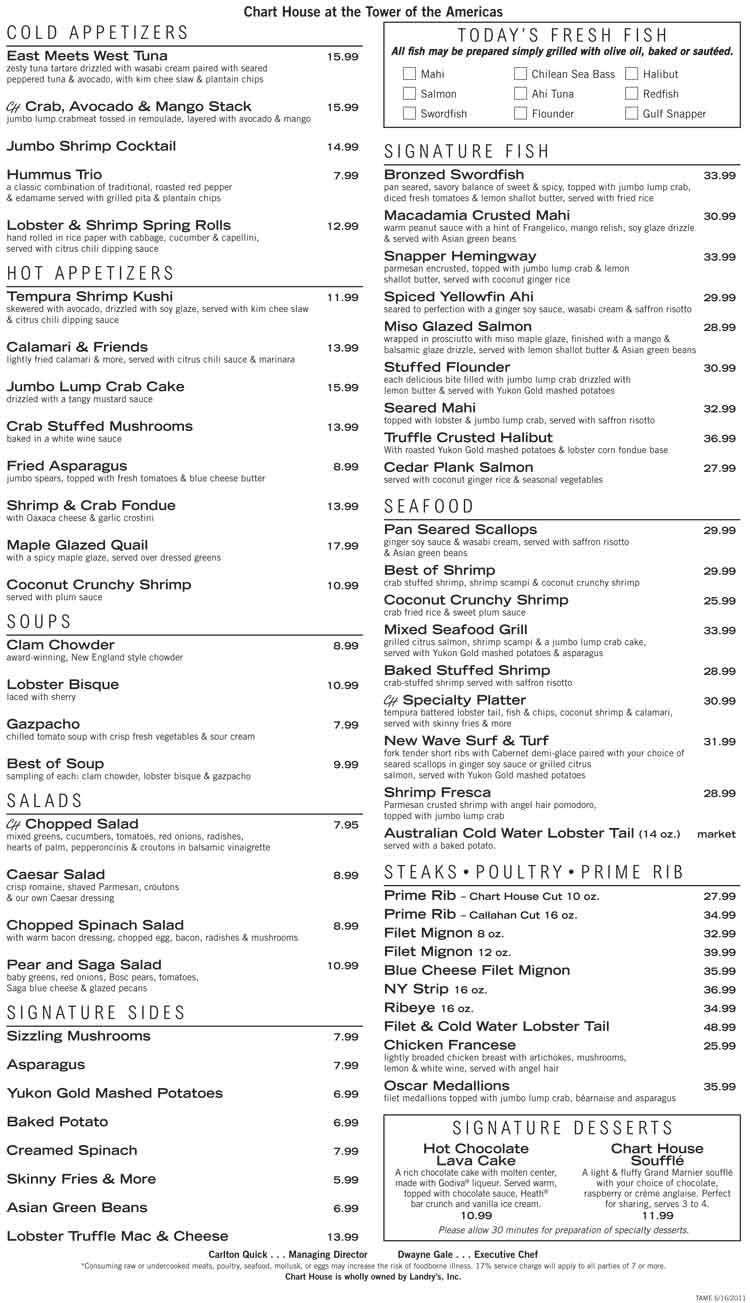 Chart House San Antonio Menu