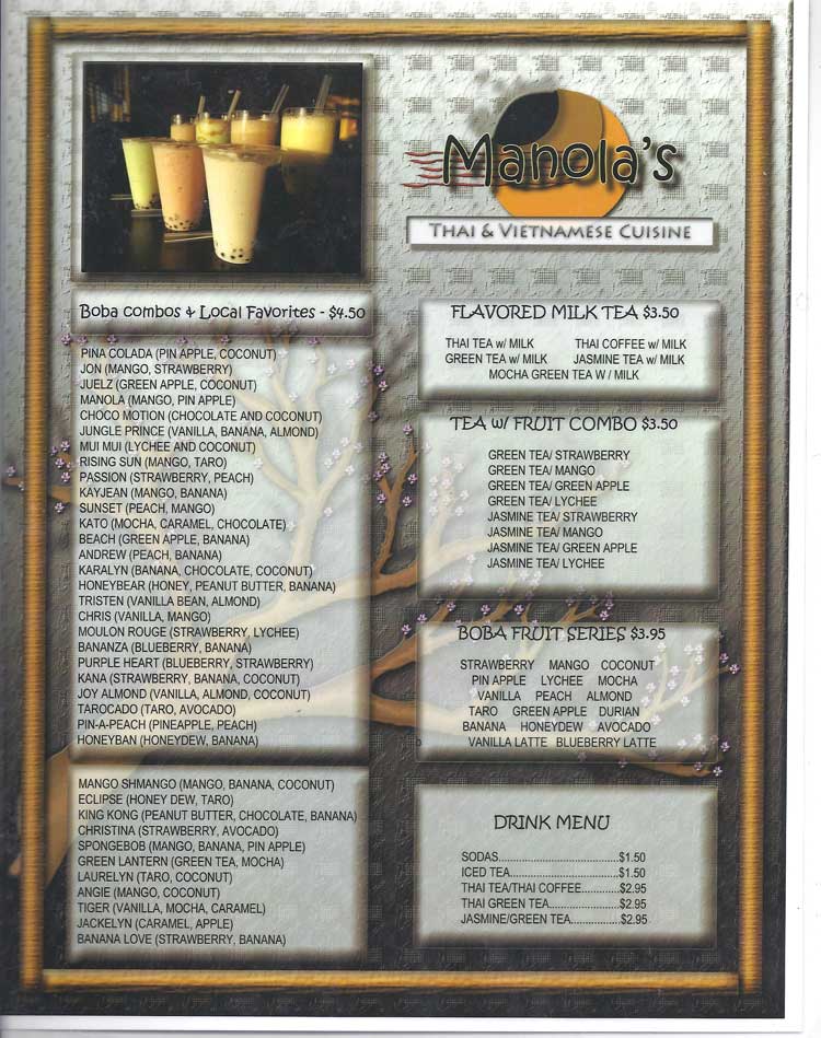 Manola's Thai & Vietnamese Cuisine Restaurant Menu San Antonio