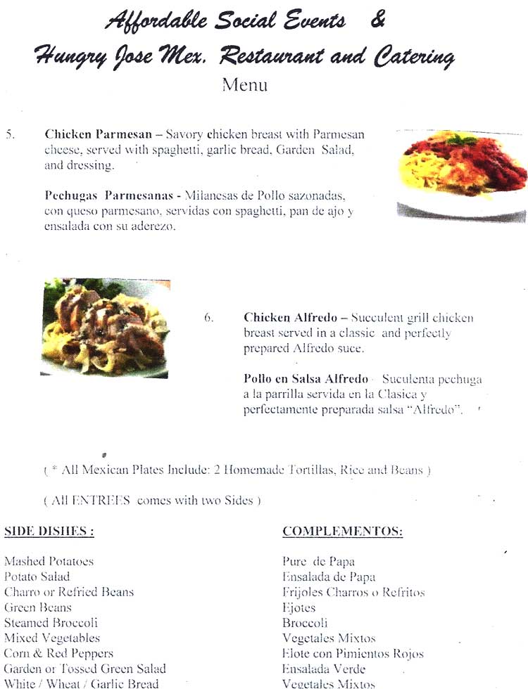 Hungry Jose Restaurant Catering Menu San Antonio