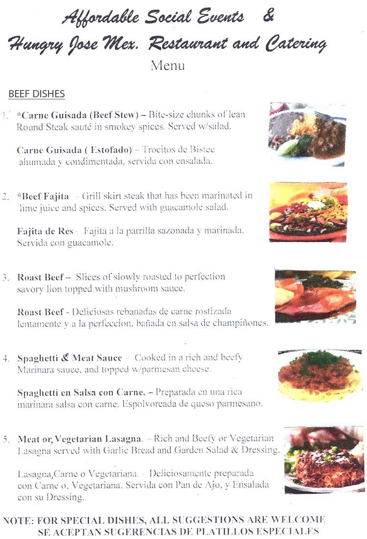 Hungry Jose Restaurant Catering Menu San Antonio