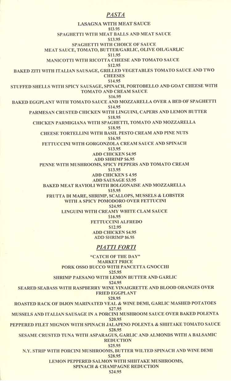 Paesanos Italian Restaurant Menu